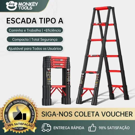 MonkeyTools Escada Telescópica Articulada Dobrável Resistente Para Casa E Obra