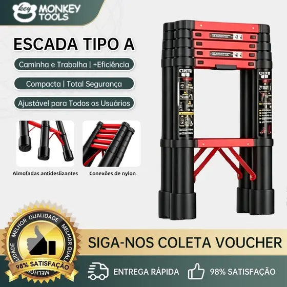 Monkey Tools Escada Telescópica Articulada Dobrável Super Resistente Carga Alta para Casa e Obra Civil