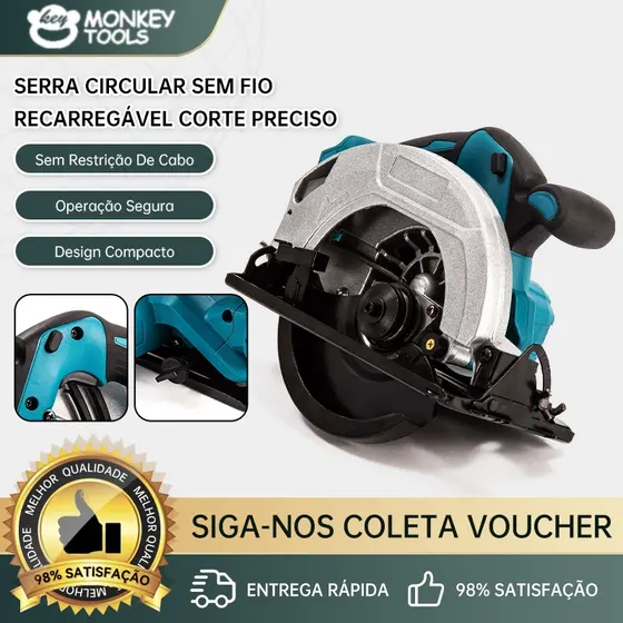 Monkey Tools Serra Circular Elétrica Sem Fio Alta Potência Ajustável Ângulo de Corte para Oficina de