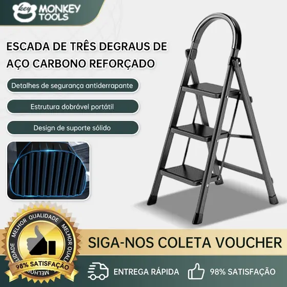 Monkey Tools Escada de Aço Carbono Reforçada para Trabalhos em Altura em Casa