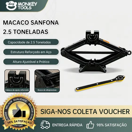 MonkeyTools Macaco Sanfona Universal 1500kg 1.5t Com Chave Para Carro