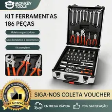 Monkey Tools Maleta Organizadora Com 186 Peças De Ferramentas Manuais Para Manutenção Diária