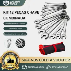 Monkey Tools Jogo Chave Combinada 12 Pçs 8 A 22mm Boca Estrela Açocromado Prateado