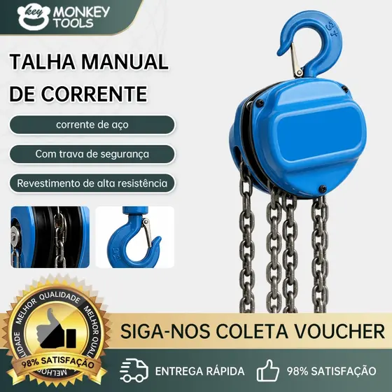 MonkeyTools Talha Manual 3 Toneladas Verde com Corrente de Aço e Gancho de Segurança