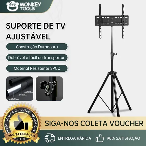 MonkeyTools Tripé Suporte de TV Universal 26-55 Polegadas em Aço Laminado a Frio Resistente Altura Ajustável