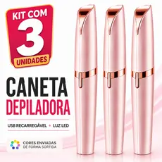 Kit 3 Caneta Depiladora Recarregável USB Depilador de Sobrancelha Removedor de Pelos Facial Elétrica LED