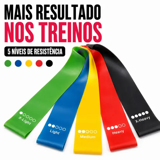 Kit 5 Faixas Elásticas Mini Band Glúteo Pernas Treino Funcional Academia Pilates Fisioterapia