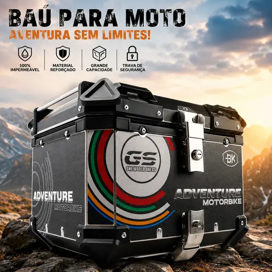 Bau Moto Baú Traseiro Alumínio 45 Litros 65 Litros Universal Resistente à Água com Suporte