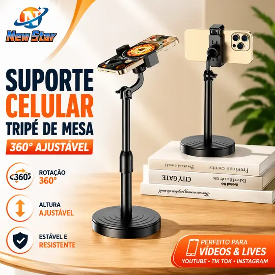 New Star Suporte Celular Tripé De Mesa Para Gravar Vídeos YouTube Live E Tik Tok 360º Ajustável