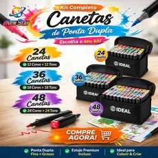 New Star Kit Livro De Colorir Capa Dura 50 Páginas + 24/36/48 Cores Caneta Marcadora Com Ponta Dupla
