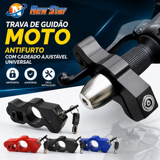 New Star Trava de Guidão Moto Antifurto com Cadeado Ajustável Universal