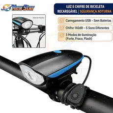 New Star Farol De Bicicleta Com Buzina 120 DB 3 Modos, Recarregável USB, À Prova D'água, Acessórios Para Mountain Bike