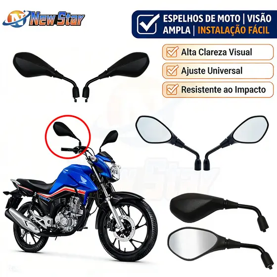 New Star Kit 2 Peças Retrovisor Espelho Esportivo Bmw F800 Fixo Par Rosca Honda