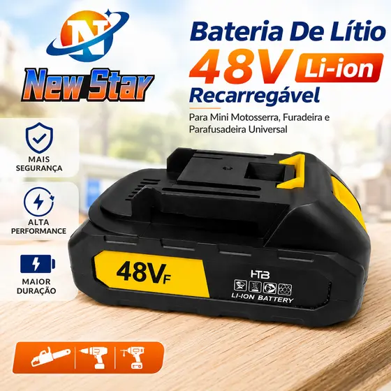 New Star Bateria De Lítio 48v Li-ion Recarregável Para Mini Motosserra Furadeira E Parafusadeira Universal