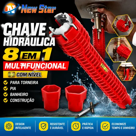 New Star Chave Hidráulica 8 em 1 Multifuncional com Nível para Torneira Pia Banheiro Construção