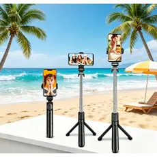 Bastão Pau de selfie Tripé Retrátil Com Luz LED Controle Bluetooth Celular