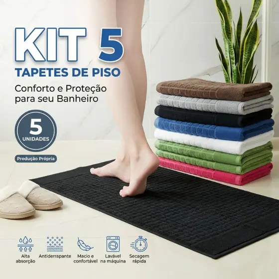 Kit 5 Toalha De Piso 45x70 Alta Absorção Tapete Banheiro Secagem Rápida