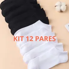 Kit 12 Pares de Meia Cano Baixo Feminina Sport Preta ou Branca 36-40