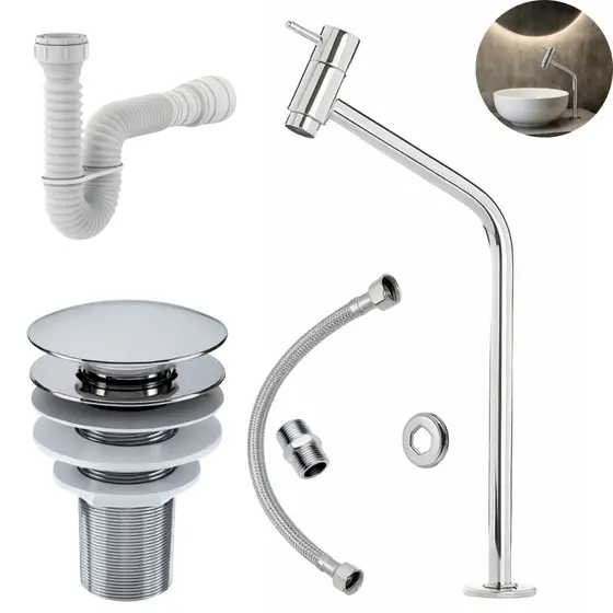 Kit Banheiro Torneira Bancada Link ABS Cromado+ Válvula Ralo Click 7/8 + Engate 40cm + Sifão