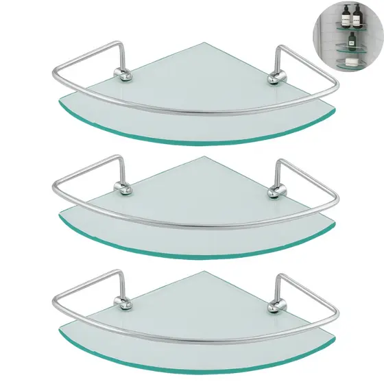Kit 3 Porta Shampoo De Canto Luxo Prateleira Vidro Para Cozinha Ou Banheiro Organizador De Box