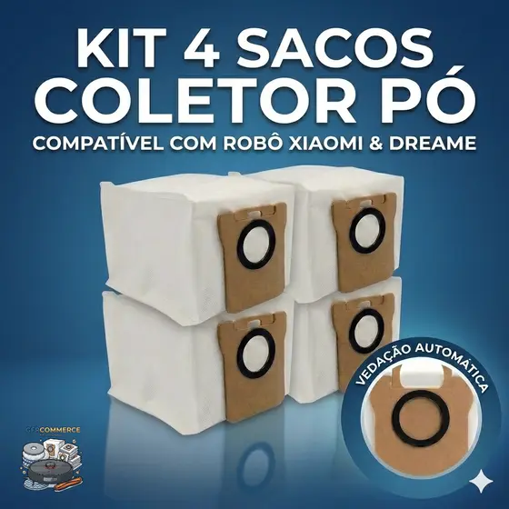 Kit 4 Sacos Coletor de Pó compatível com Robô Aspirador Xiaomi H40 H50 Vacuum 5 S10+ S20+ X10 X20 X10+ X20+ Pro Max Plus