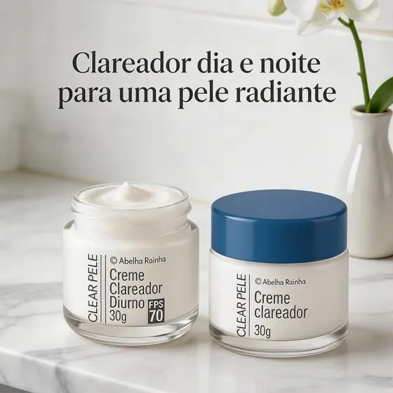 Kit Clareador Facial Dia com FPS 70 + Facial Noturno Anti Melasma Clear Pele Abelha Rainha