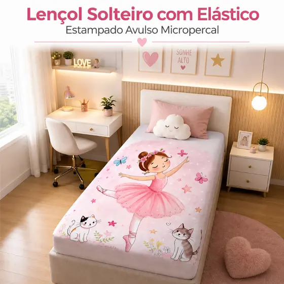 Lençol Solteiro com Elástico Estampado Avulso Micropercal