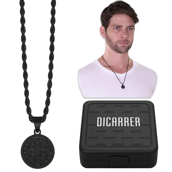 Corrente Colar Preto São Bento Aço Inox RF-12 Cordão Unissex