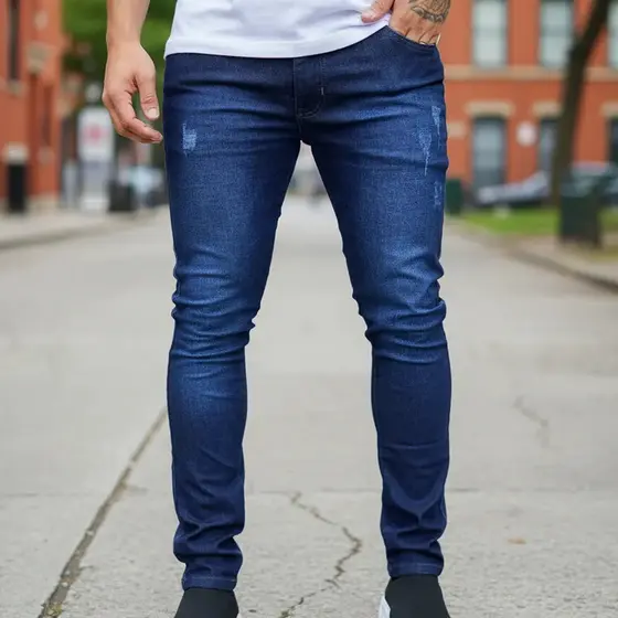 Calça Masculina Jeans Skinny Lavagem Escura Destonada nao colada