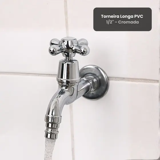 Torneira Longa PVC Cromada 1/2 Pia Tanque Lavanderia