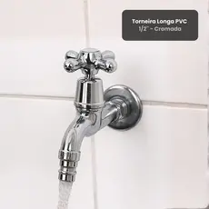 Torneira Longa PVC Cromada 1/2 Pia Tanque Lavanderia