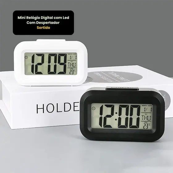Mini Relógio Digital com Led Com Despertador Sortido Preto Branco Hora