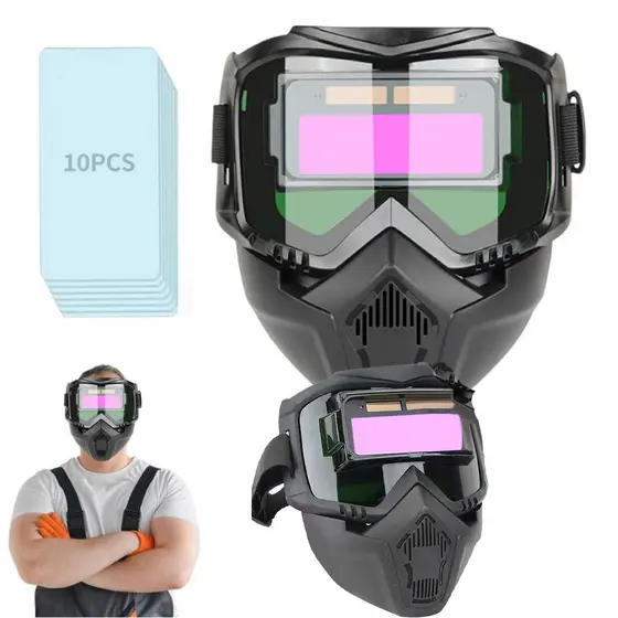 Capacete De Solda Full Face Auto Escurecimento Removível Com Óculos De Proteção Antirreflexo Para Soldagem