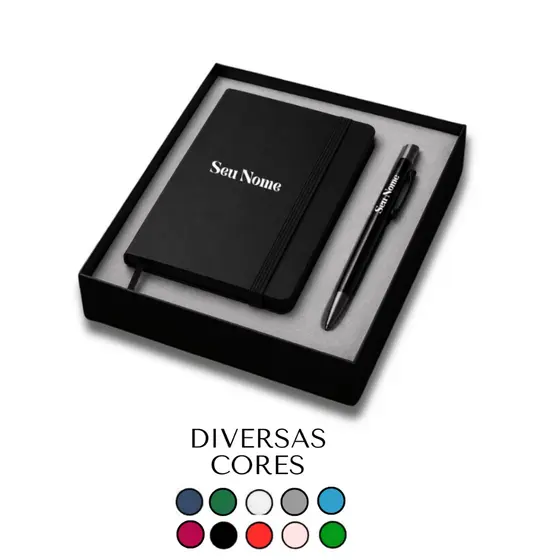 Kit Executivo 2 Peças Caneta Esfereográfica Caderneta Bloco Agendinha Personalizado