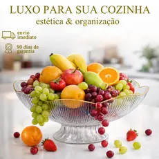 Fruteira Saladeira Acrílico Centro de Mesa Borda Dourada Canelado Com Pé Luxo Sofisticado Decoração