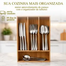 Organizador De Talheres Bambu Resistente Gaveta Extensível 4 Divisórias Cozinha