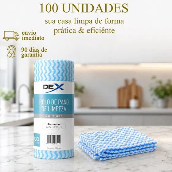 Pano Multiuso Tipo Perfex Limpeza Rolo 100 Unidades 24x30cm Rolo Bactericida Reutilizável