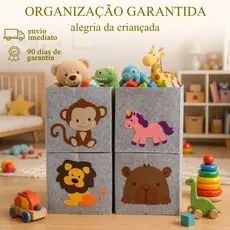 Cesto Organizador Dobrável Brinquedos Infantil Multiuso Roupa Suja Tecido Seguro Animais Em TnT