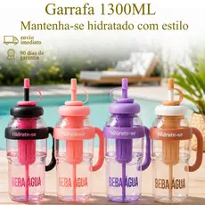 Garrafa de Agua 1300ML Grande Silicone Com Filtro e Canudo Alça Acrilico Resistente Estilo Verão