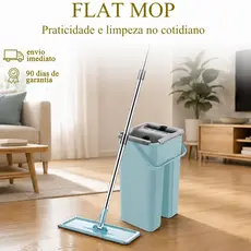 Flat Mop +2 Refis Esfregão Com Balde Vassoura Rodo Mágico Lava Seca Forte Tira Pó envio imediato