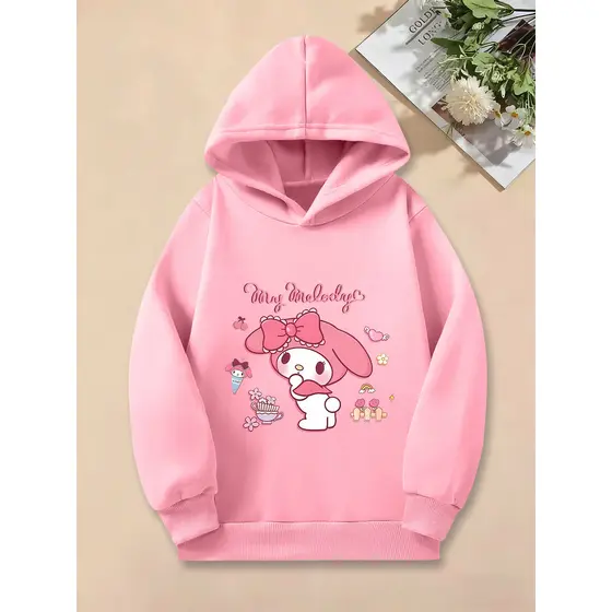 Moletom Feminino Streetwear Estampa My Melody Blusa De Frio Confortável, Com Bolso e Capuz Reforçado