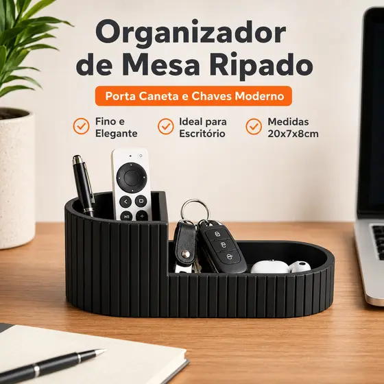 Organizador de Mesa Ripado — Porta Canetas, Chaves e Objetos