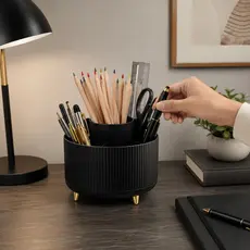Organizador Giratório 360 Porta Canetas Mesa Escritório Maquiagem Preto Branco
