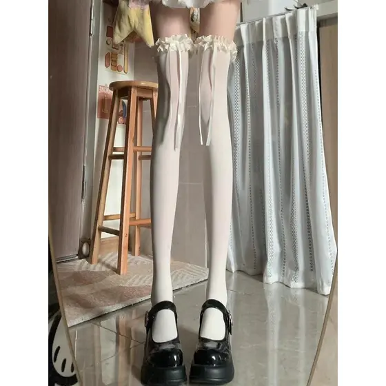 Katiechen meias acima do joelho verão renda arco tubo médio meias altas fofas tubo longo coxa Slimm