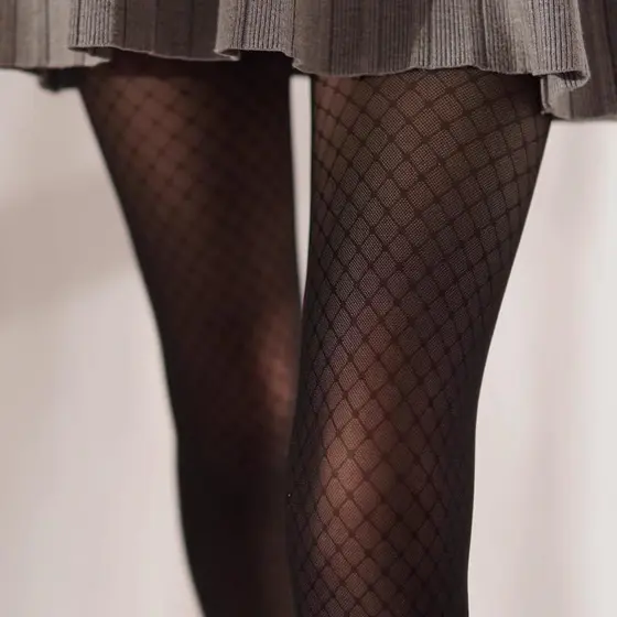 Katiechen preto fino grade meias preto seda diamante verificação Leggings primavera outono belas pernas meias finas meia
