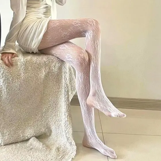 Meias arrastão de renda meias brancas femininas estilo fino Anti-gancho seda verão Ultra-fino jk meias meia-calça tamanh