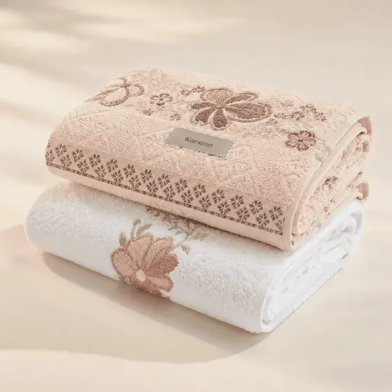 Toalha de Banho Karsten Yuna 100% Algodão Grossa Barra Floral Super Macia Seca Rapido 70 x 135