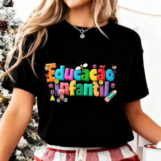 Camiseta Feminina Educação Infantil Creche Escola Professora Monitora Casual T-shirt Blusa Unissex
