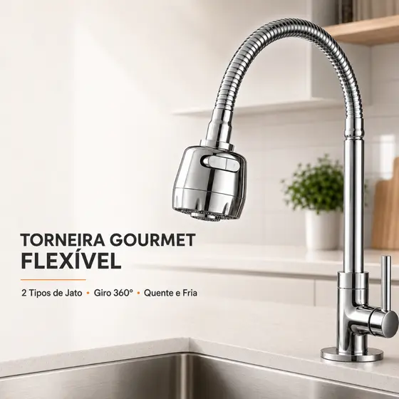 Torneira de Cozinha Parede Inox Gourmet - Acabamento Cromado, Fluxo Flexível, Resistente à Corrosão