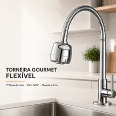 Torneira de Cozinha Parede Inox Gourmet - Acabamento Cromado, Fluxo Flexível, Resistente à Corrosão